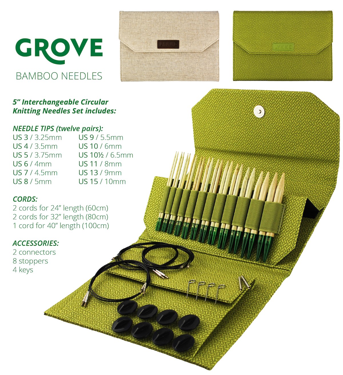 LYKKE KNITTING NEEDLE SET 5"- GROVE