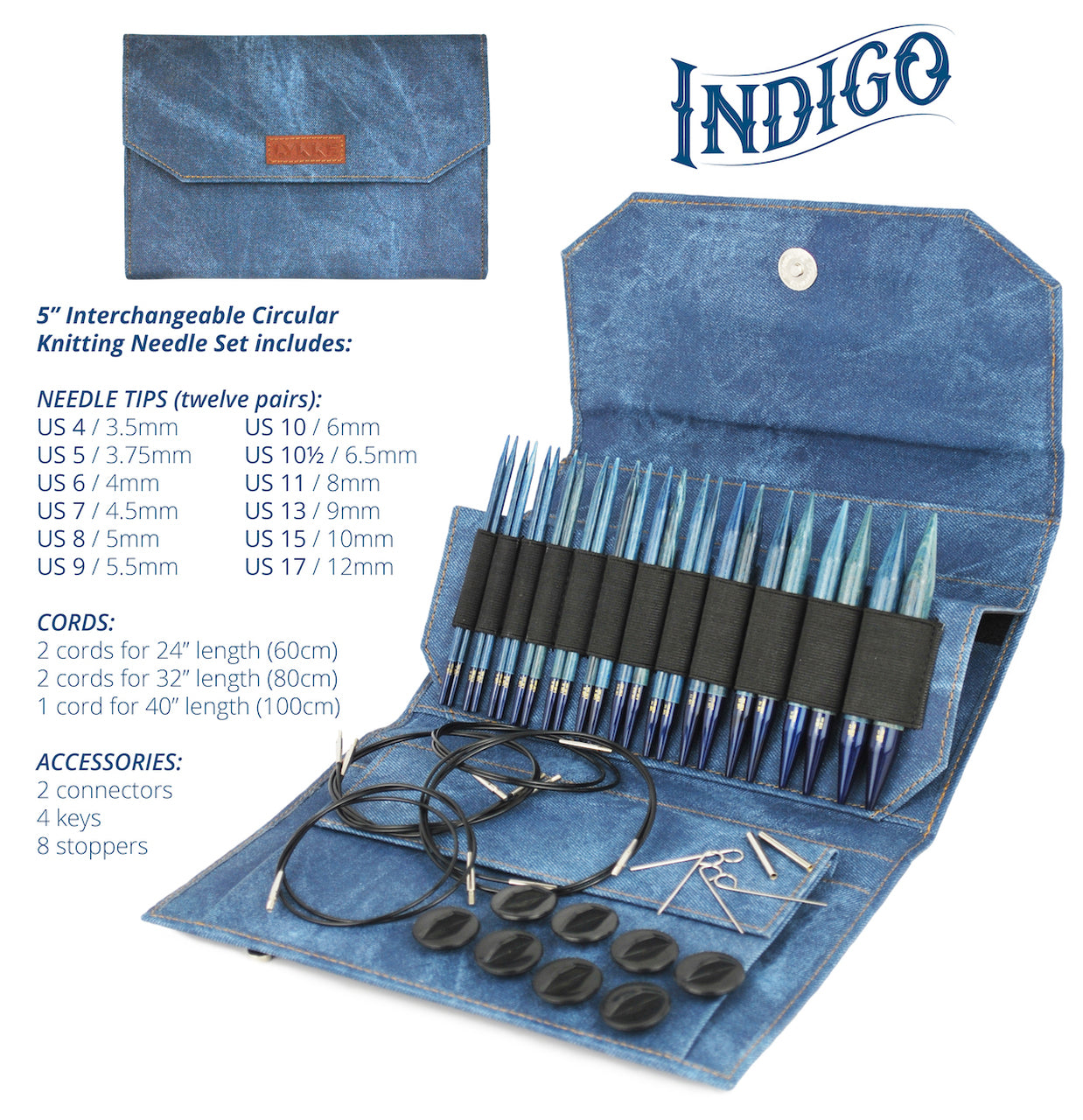 LYKKE KNITTING NEEDLE SET 5"- INDIGO